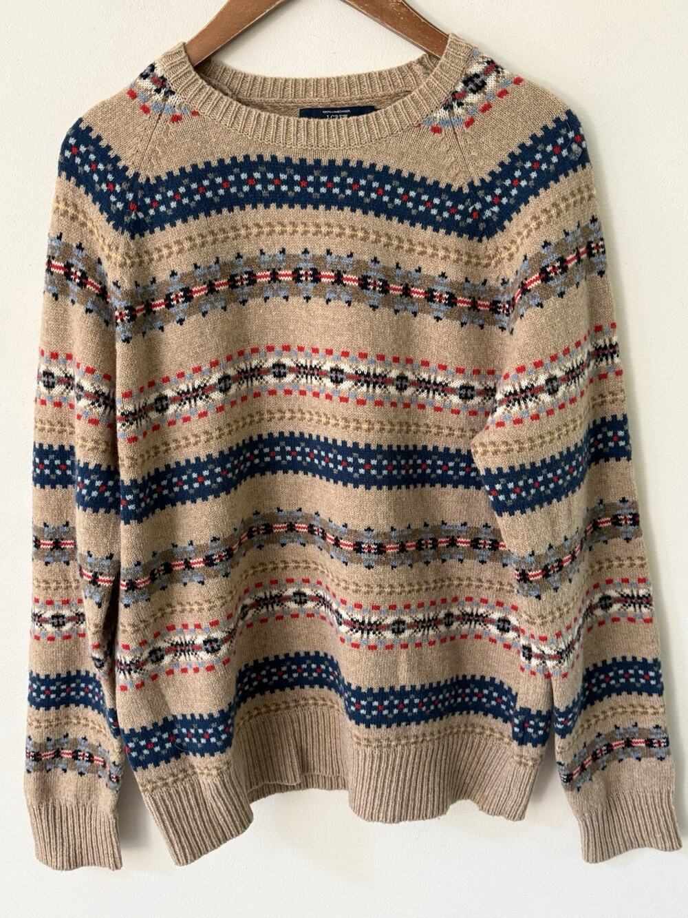 J Crew Sweater Womens Large Fair Isle 100% Lambswool Crewneck Nordic Winter